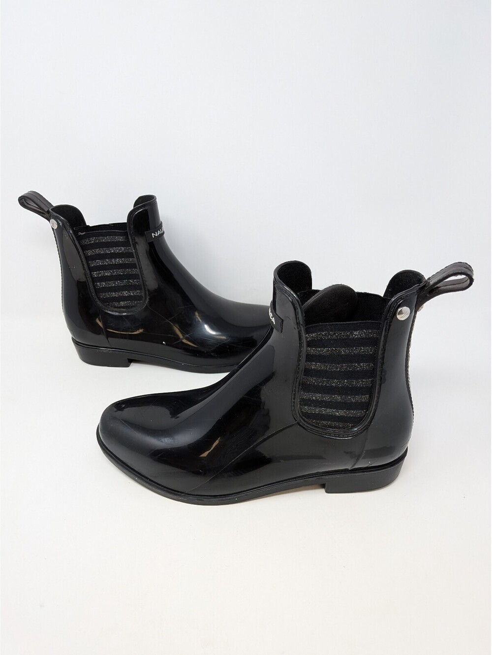 Nautica Cliff Port Black Glossy Ankle Rain Boots Womens Size 8 Waterproof